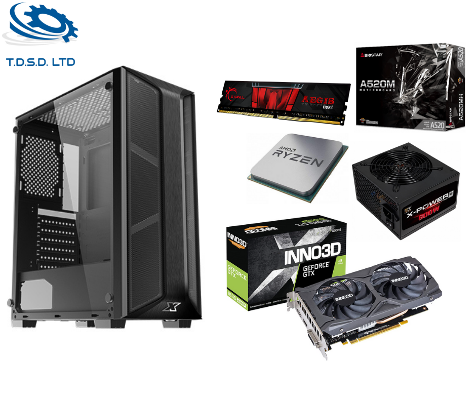 מחשב גיימינג נייח הכולל AMD Ryzen 5 3500X, זכרון 8GB, כונן SSD 480GB, לוח Biostar