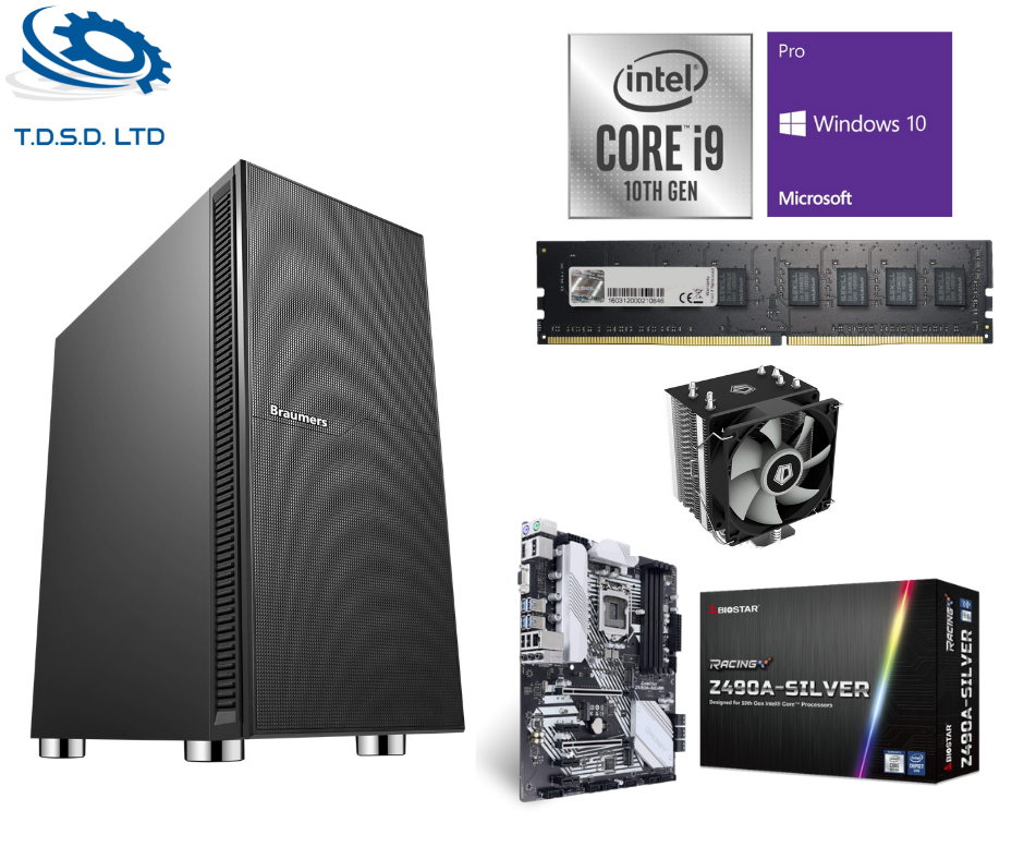 תחנת עבודה Silent Version i9-10850K, לוח אם BioStar Z490A, כונן SSD 1TB