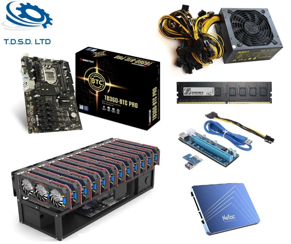 חבילה לכריית מטבעות דיגיטליים 1850W כולל מארז למיינינג