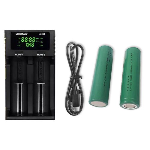 מטען לזוג סוללות ליתיום 18650 21700 26650 USB כולל זוג סוללות 18650