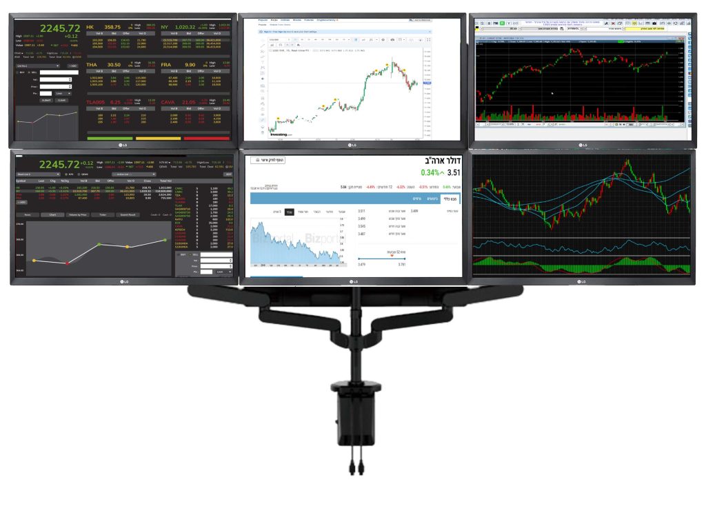 חבילת מסחר למחשב - 6 מסכי בורסה LG 24" IPS