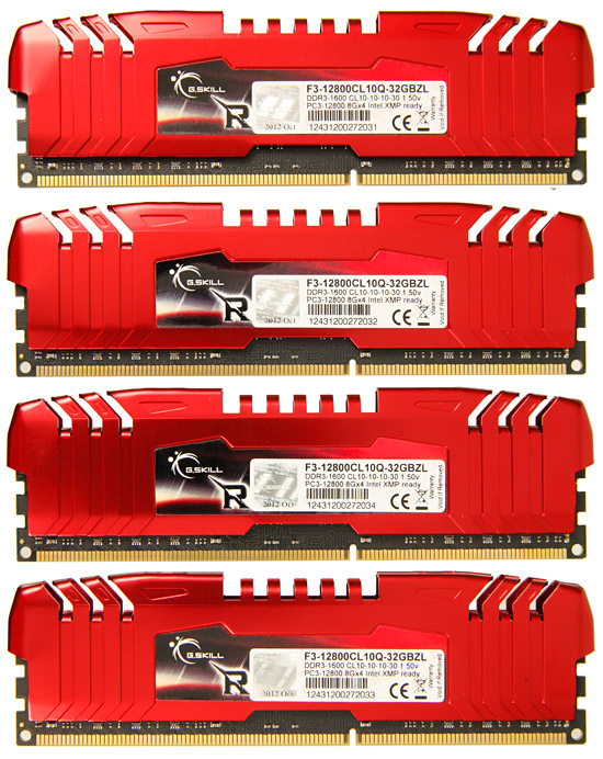 זיכרון למחשב נייח שולחני - G.Skill RipjawsZ F3-12800CL10Q-32GBZL 4x8GB DDR3 1600MHz Quad Memory Kit