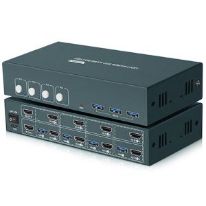 קופסת מיתוג KVM ארבעה מחשבים עם 2 מסכים PWAY S7415H2