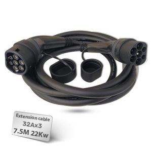 מאריך כבל טעינה לרכב חשמלי 7.5 מטר 22 קילוואט Type-2 To Type-2 TPU