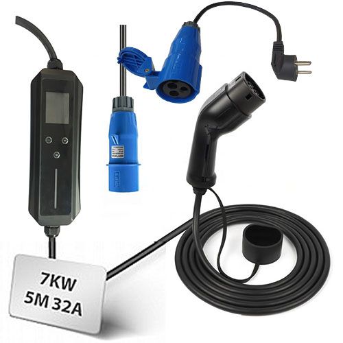 מטען נייד לרכב חשמלי חד פאזי (7KW) בעל הספק משתנה חיבור סיקון Braumers EV Charger 32A