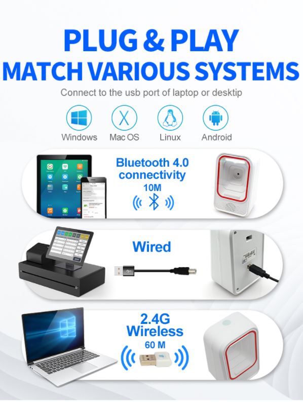 סורק ברקוד אלחוטי GT-7100C Wireless Desktop 2D Image Scanner תמונה 6