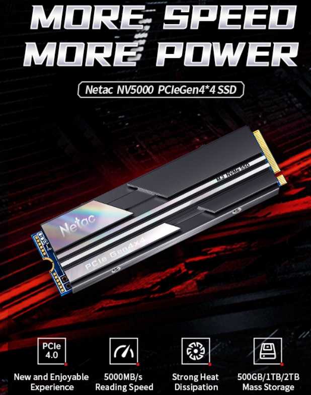 כונן פנימי NeTac SSD NVMe NV5000 1TB R/W:5000/4400 Pci4.0 תמונה 2
