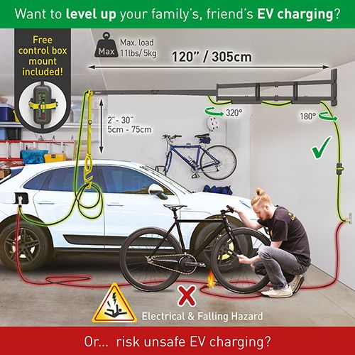 זרוע ברקן לכבל טעינה רכב חשמלי 305ס"מ EV300WM תמונה 2